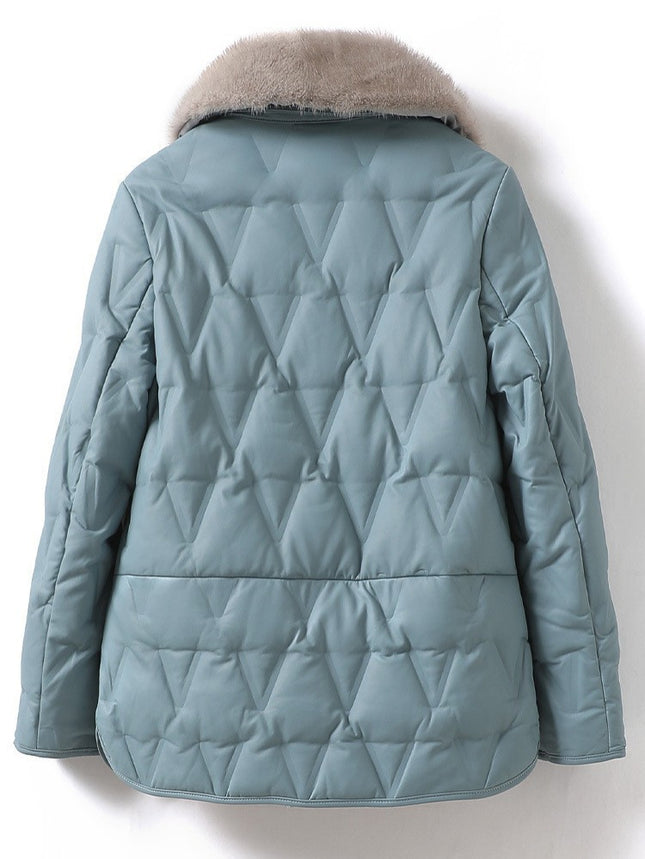 Genuine Leather Women's Coat with Mink Fur Collar, High-End Elegant White Duck down Sheepskin 2025 New Model Haining Leather down Jacket