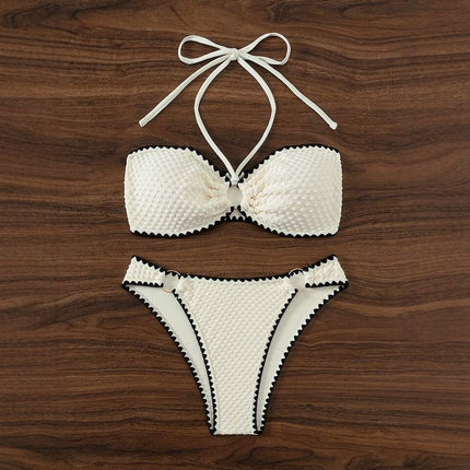 Shell Edge 2025 European and American Cross-Border Export Trendy Halter Strap Sexy Bikini Split Lace Bikini