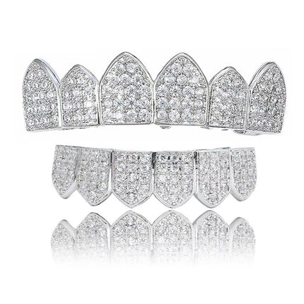 Cross-border Popular Six-tooth Micro-paved Zircon Gold-plated Braces with Pointed teeth Vampire teeth Hip-hop Accessories Braces