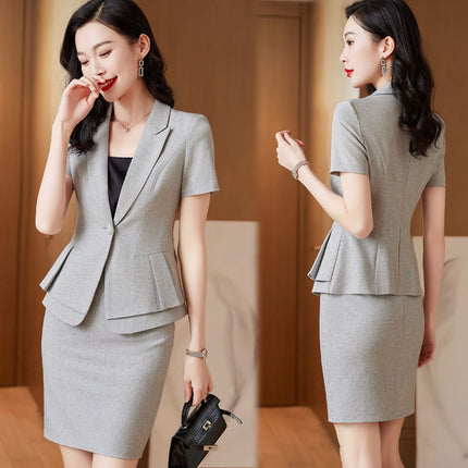 Goddess Fan Ruffled Small Suit Jacket Jewelry Store Work Clothes Women's Summer Short-sleeved Black Suit suit Business Wear