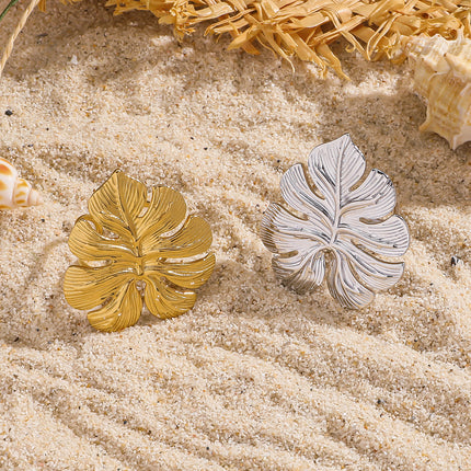 Malt Stainless Steel Titanium Steel Non-Fading Tree Leaf Open Ring Index Finger Ring Light Luxury High-End Hand Jewelry