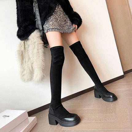 New Plus-Size Elastic Boots for Women, Slimming Over-The-Knee Boots with Thick Soles, New Style High Boots