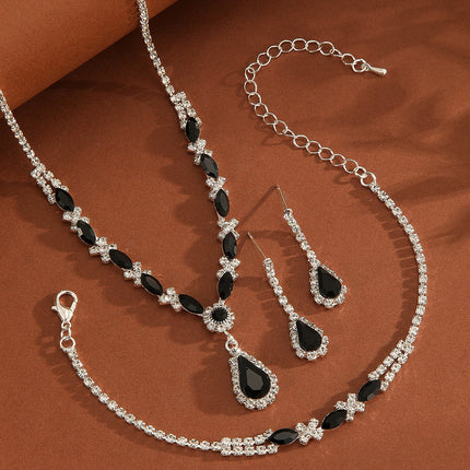 Amazon's Hottest 2025 Shiny Rhinestone Necklace, Earrings and Bracelet Set, Cross-Border Best-Selling Three-Piece Set