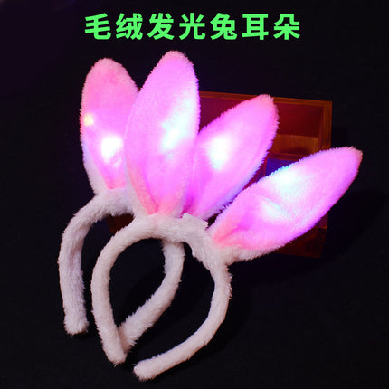 Led Light-Up Plush Bunny Ears Headband for Kids with Light-Up Hair Clip Decoration for Party Performance Props Styling