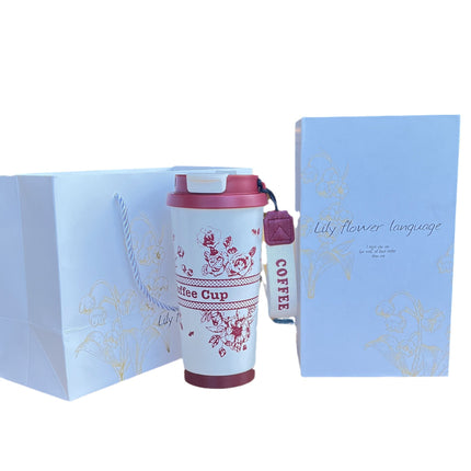 High Yan Value Lily Flower Coffee Thermos Cup Engraving to Send Teachers Accompanial Cup Business Gift with Gift Box Water Cup