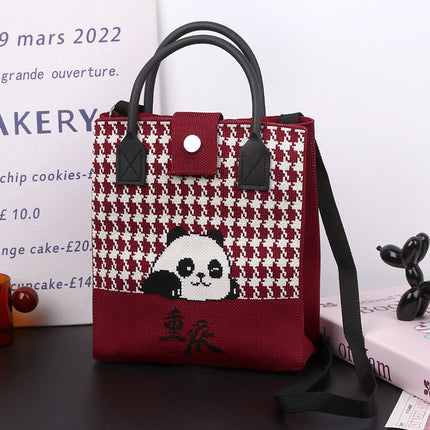Cute Panda National Style Trendy Tote Bag Crossbody Large Handbag All-match Daily Casual Soft Rubber Handle