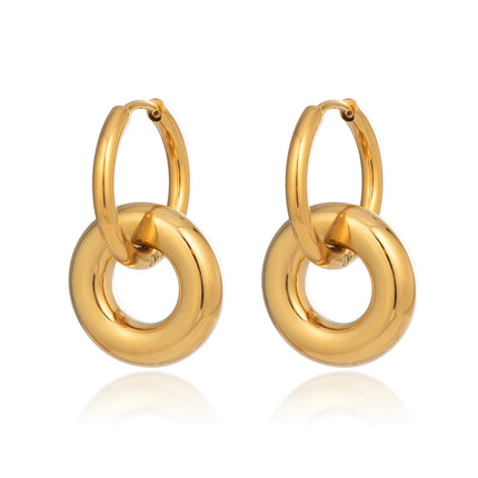 Xia Ling Simple and Stylish Double-Layer Ring Splicing Earrings Stainless Steel Plated with 18K Gold Versatile and Unique Titanium Steel Earrings for Women