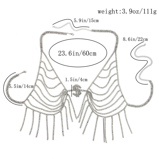 Cross-border Europe and the United States hot dollar tassel chest chain nightclub sexy trend rhinestone body chain women