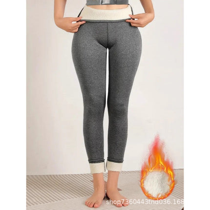 Cross-Border Popular European and American Outerwear Thickened Warm Women's High-Waisted Fleece-Lined Leggings Elastic Warm Textured Yoga Pants
