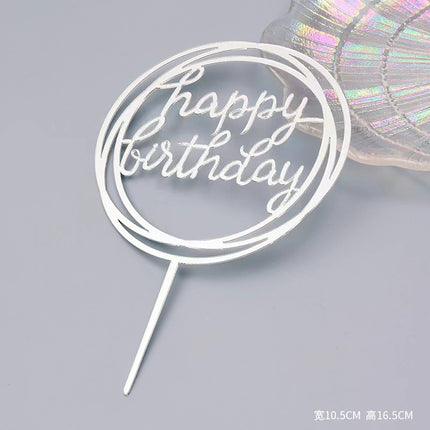 Acrylic Cake Baking Decoration Inserts Round Square English Happy Birthday Dessert Toppers Party Cards