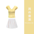 Yellow short-sleeved jacket white skirt [light cooked wind suit/beautiful small skirt two-piece set/academic wind suit/pure wind suit/summer dress with a set/small person wear a set/sweet and spicy two-piece set]] / S [Suggested 40/45KG]]
