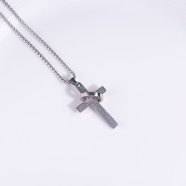 European and American Cross Border Letter Cross Ring Titanium Steel Item Stainless Steel Hip Hop Punk Necklace Street Men's and Women's sweater chain