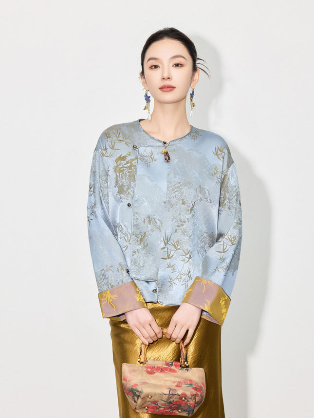 【Zhihetang】2026 Spring New Style Chinese-Style Jacket for Women, High-End Retro Jacquard Long-Sleeve National Style Top