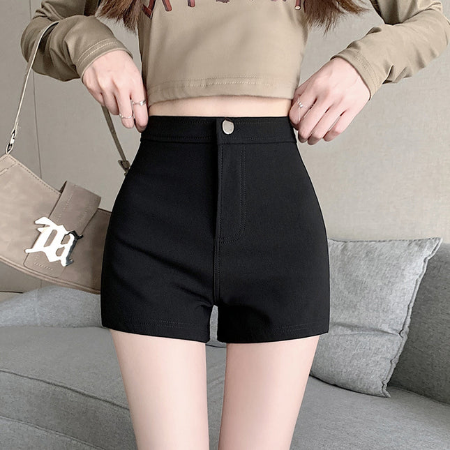 2024 New Hot Girl A- shaped Hot Pants High Waist Hip Casual Pants Women's Black Shorts Summer Slimming Straight Pants