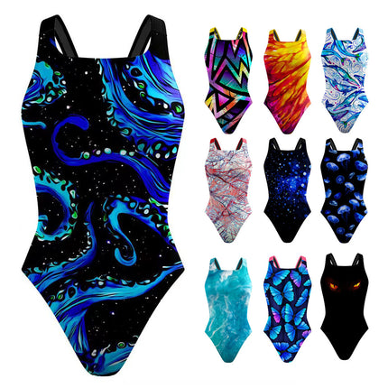 2025 new European and American one-piece bikini cross-border digital printed swimsuit AliExpress tight racing swimsuit for women