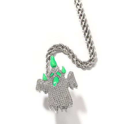 Hip-Hop Cute Colorfulful Luminous Ghost Pendant Necklace Niche Street Stylish Diamond Cartoon Sweater Chain Jewelry