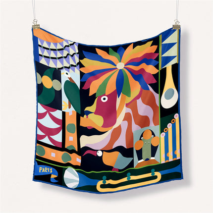 53cm Korean style Cartoon All-match decorative twill printed Women's Small square scarf scarf small scarf decorative painting