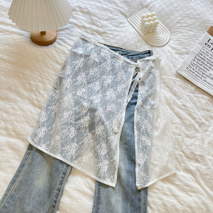 Niche Original Design Korean Lace Gauze Skirt Lace Fart Curtain Apron Women's Stacked Strap Skirt All-match Cover Lace