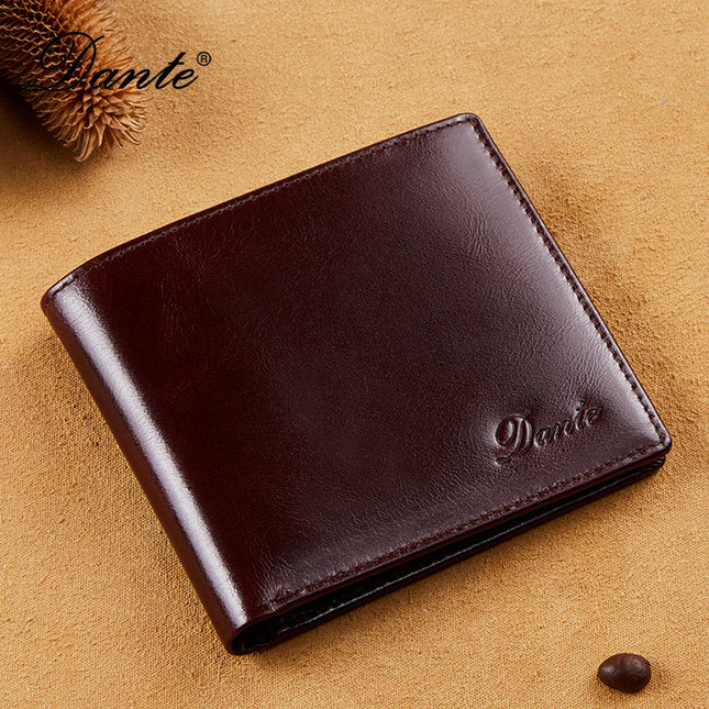 Amazon Explosions Oil Wax Head Layer Cowhide Men's Wallet Business Short RFID Anti-theft Brush Foreign Trade Factory Wholesale
