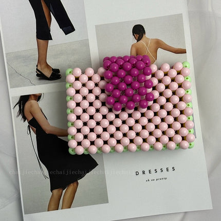 Cross-border Wholesale Handmade Beaded Color Card Bag Acrylic Contrast Color Square ID Bag Mini Hand Coin Purse