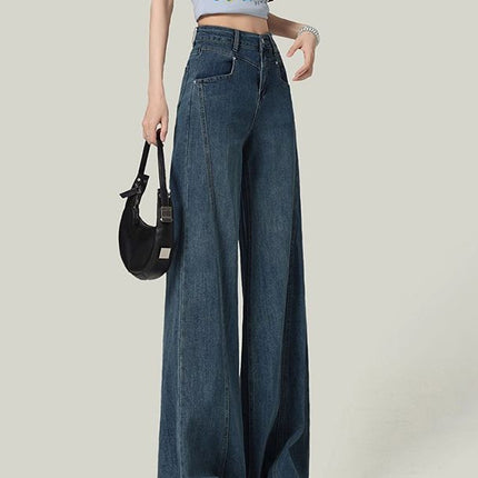 Vintage Blue Wide-Leg Jeans for Women, Autumn 2025 New Design, Slimming Straight-Leg Floor-Length Pants
