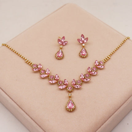 Cross-border New Crystal Amethyst Necklace Earrings suit Evening Dress Accessories Bridal Accessories High-end Sense