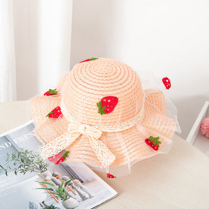 Summer Children's Sunscreen Hat Girls Baby Cute Sun Hat Strawberry Mesh Straw Hat Big Brim Beach Sun Hat