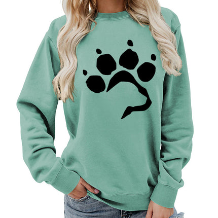 Dog Claw Dog Foot Printed Round Neck Women's Jacket Sweatshirt Foreign Trade Supply Autumn and Winter Coat Casual Loose European Code Cross-border