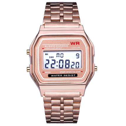 Popular LED electronic watch Harajuku style fashion watch multi-functional student watch foreign trade WR F91W steel belt