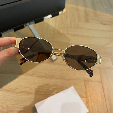 Cross-border New Arc de Triomphe Oval Metal Small Frame Sunglasses Women's High-end Fashion Street Photograph Sunglasses Sunglasses
