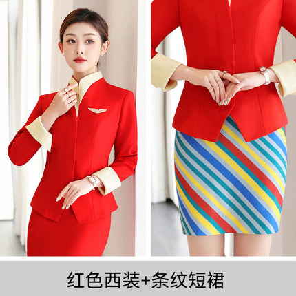 [Stewardess Uniform] Air South China Airlines Professional Wear Women's Suit Set Autumn and Winter Suit Set Workwear Skirt Suit