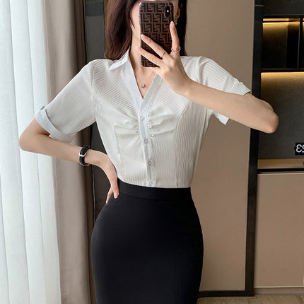 Summer New Business Wear Women's Suit Fashion Elegant Short-sleeved Shirt Dress Dress Jewelry Store Front Desk Work Clothes