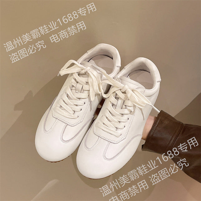 First-Layer Cowhide German Training Shoes, White Sneakers for Women, 2026 Spring Versatile Casual Sports Lace-Up Shoes, Red