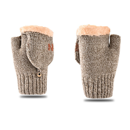 Warm fleece-lined Cotton Gloves Riding Cold-proof Winter Gloves Windproof Flip Wool Thickened Korean Knitted Men's Bag Cover