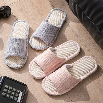 Xiaoxiangfeng Men and Women Couple Indoor Home Wooden Floor Open Toe Linen Summer Four Seasons Sandals