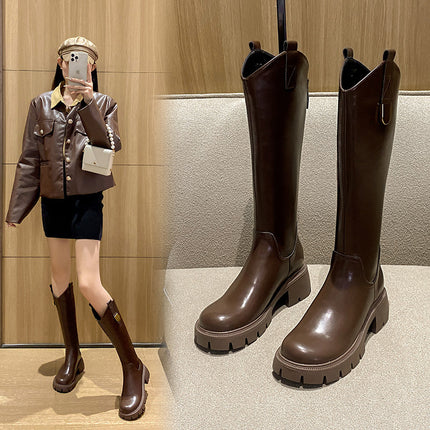 2026 Women's Long Boots for Autumn and Winter, Thick-Soled, Fleece-Lined, Slim-Fit Riding Boots, Black High Boots, Non-Slip