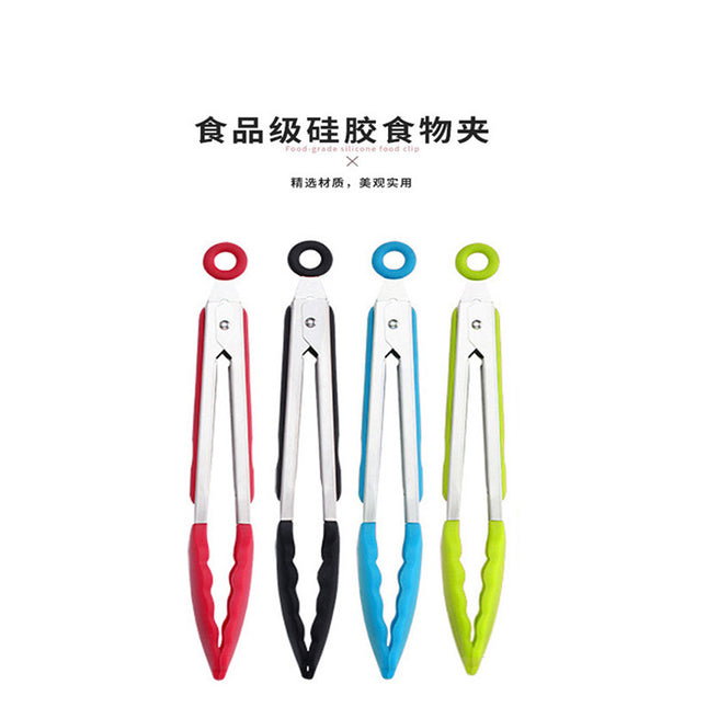 in stock 7 inch 9 inch 12 inch silicone food clip 3 piece set stainless steel food clip BBQ barbecue clip bread steak clip