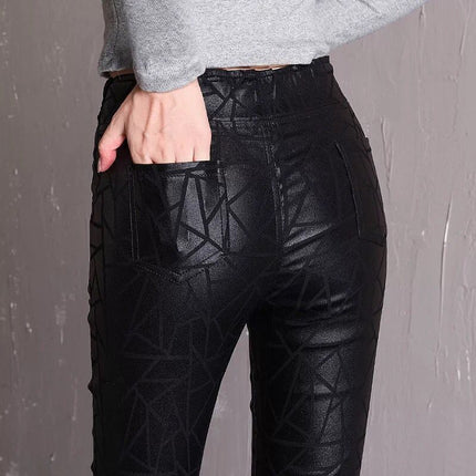 2025 Winter New Women's High-Waisted Slimming Leather Pants, Matte Black Skinny Leggings for Outerwear