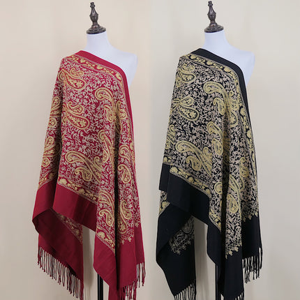 Autumn and Winter 450g Thick Gold Thread Large Cashew Embroidered Flower Scarf Ethnic Style Mother Style Imitation Cashmere Warm Shawl Cloak