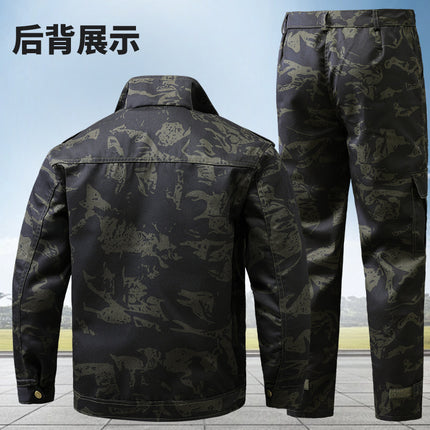 Workwear Set for Men, Labor Protection Clothing, Spring and Autumn Camouflage Wear, Durable Construction Site Work Clothes, Multi-Pocket Mechanic's Suit