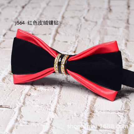 bridegroom groomsman bow tie red leather velvet studded men's wedding dress accessories host banquet bow blue british