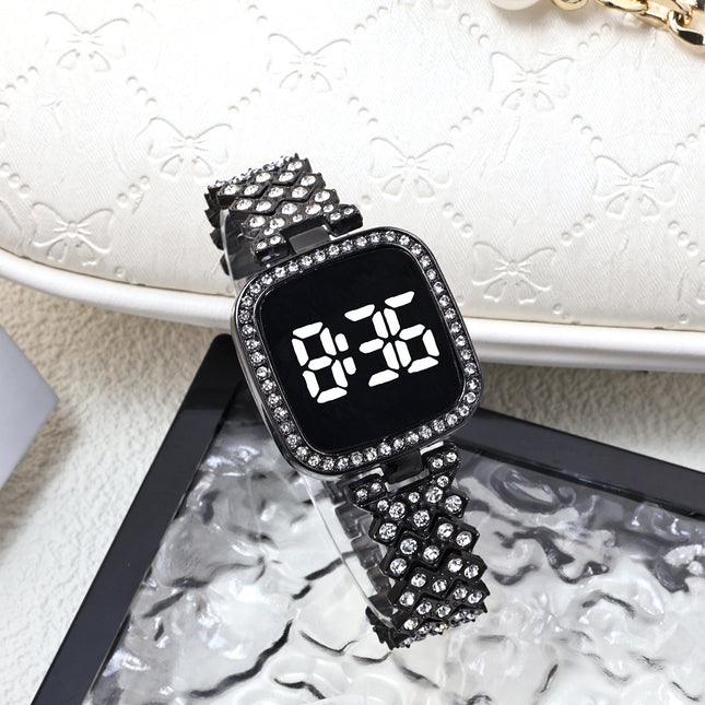 Cross-border Foreign Trade Diamond-encrusted Women's Small Fragrant Style Metal Steel Band LED Watch Fashion Touch Casual Electronic Watch