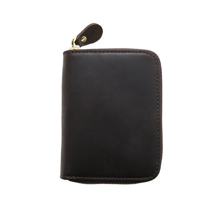 Vintage Crazy Horse Leather Wallet Men's Zipper Multifunctional Genuine Leather Card Holder Youth Top Layer Cowhide Short Student Wallet