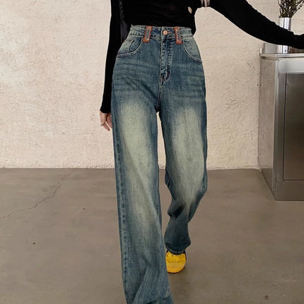 American Retro Straight-Leg Jeans for Women, 2025 Spring New High-Waisted Fashionable Versatile Loose Floor-Length Pants