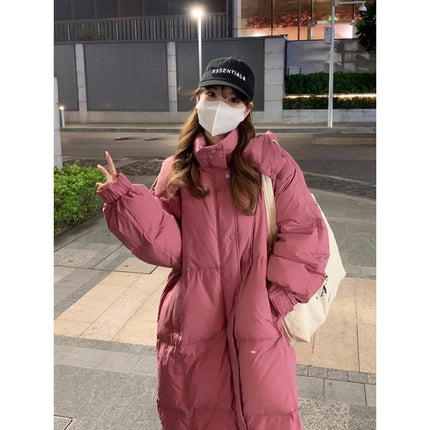 Raspberry Powder Puff Long Cotton Coat Women's Loose Slimming Over-the-knee Bread Suit oversize Slimming Cotton Coat Coat