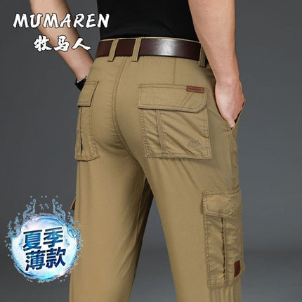 Pure Cotton Multi-Pocket Work Pants for Men, Loose Straight-Leg Casual Pants, Durable Outdoor Large Size Long Pants for Men