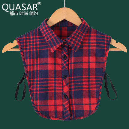 Autumn and Winter All-match Sanding Plaid Shirt Fake Collar Decorative Collar Lining Collar Thickened Women's College-style Multifunctional Collar