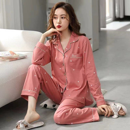 5A Antibacterial Pajamas for Women Spring & Fall 2025 New Pure Color Pure Cotton Spring and Autum Long-Sleeved Women's Home Wear Set Available