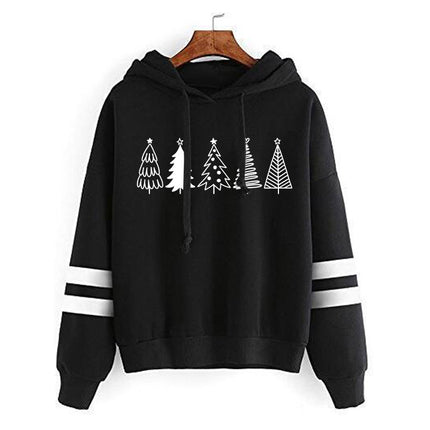Cross-border foreign trade sources of European and American Christmas tree printing parallel bars striped hoodie European size loose plus size men and women