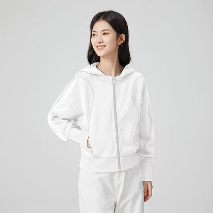 Women's Lenzing Modal Cardigan Sand-Washed Air-Layer Hoodie Basic Hooded Casual Sweatshirt Versatile Casual Wear
